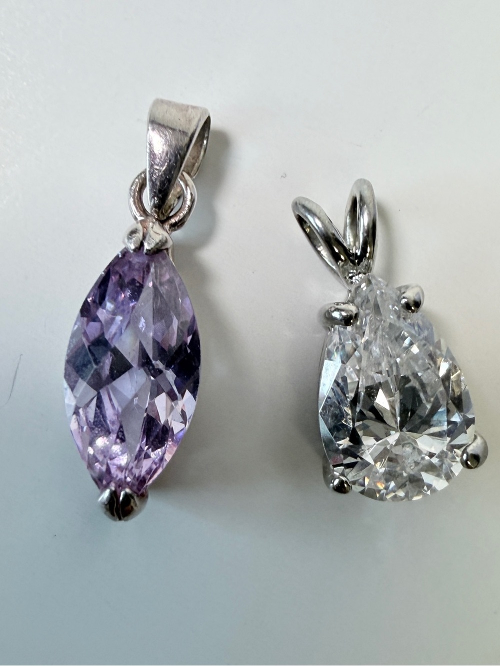 2 Lavender & Clear Crystal Pendants - Unbranded